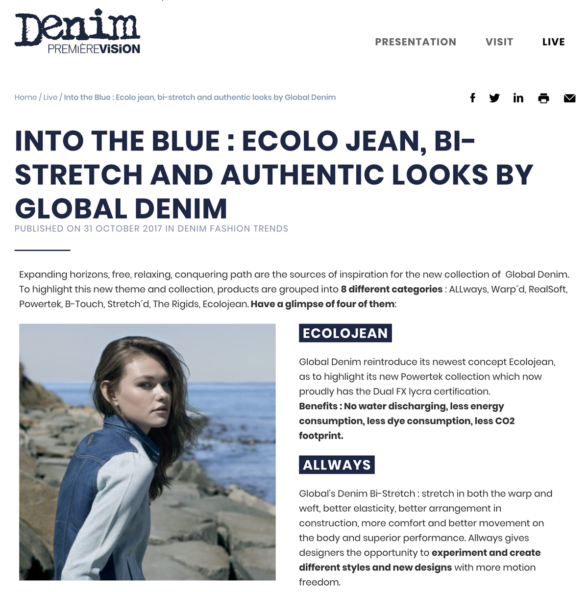 Global Denim® Destacado en el website de Denim PV